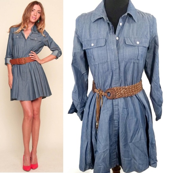 Anthropologie Dresses & Skirts - Greylin Chambray Denim Pleated Shirt Dress